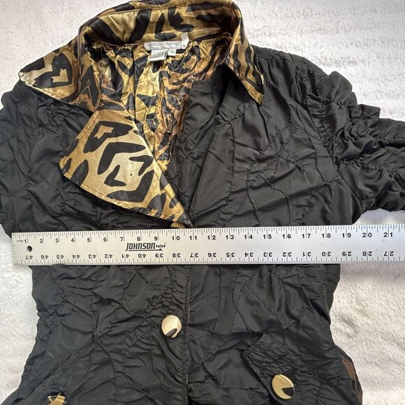 Alberto Makali Womens Black Animal Print Lining Trench Coat Jacket Large Pockets - Picture 6 of 9